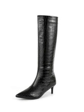Black Knee High Boots Fashion Stone Pattern Leather Boots