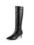 Black Knee High Boots Fashion Stone Pattern Leather Boots