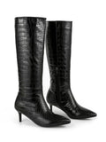 Black Knee High Boots Fashion Stone Pattern Leather Boots