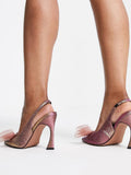 Ombre Bow Wide Fit Pointy Slingback Pumps With Flared Heel In Pink And Gold Shimmer