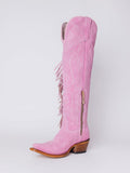 Pink Faux Suede Fringe Eagle Embroidered Knee High Western Boots With Snip Toe Zipper