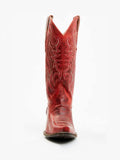 Red Embroidered Snip Toe Thick Heeled Wide Calf Retro Tall Cowgirl Boots