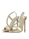 Metallic Green Rhinestone Asymmetric Back Strap Slingbacks Stiletto Heeled Dress Sandals