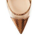Metallic Bronze Snakeskin Clear Pumps Buckle Detachable Wrap Ankle Strap Slingback Heeled Sandals