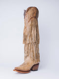 Fringe Stud Filigree Embroidered Zip Snip Cowgirl Knee High Genuine Leather Vintage Boots