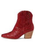 Red Rhinestone Cowgirl Ankle Boots Block Heeled Western Booties