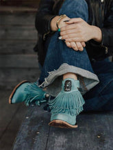 Fringe Exposed Snip-Toe Zip Ankle Cowgirl Boots