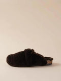 Comfortable Faux Fur Closed Toe Backless Flat Mules Slippers For Women