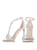 Sparkly Rhinestone Entwined Strap Buckle Round Sandals For Bride With 95 mm Stiletto Heel