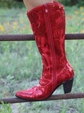 Sequin Pointed Toe Slanted Heel Western Mid Calf Boots