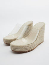 Clear Single Band Backless Slip-On Wedges Espadrille Platform Round Toe Sandals