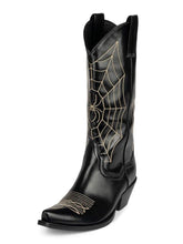 Spider Web Pointed-Toe Mid Calf Chunky Heel Chelsea Boots