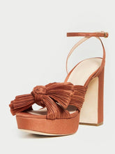 Black Green Pleated Bow Heels For Wide Feet Block Heel Platform Sandals