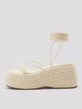 Ankle Strap Self Tie Thick Sole Platform Textured Sandals
