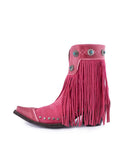 Pink Fringed Snip-Toe Ankle Western Boots