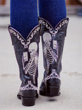 The Bone Skeleton Embroidered Snip Toe Wide Mid-Calf Western Boots