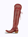 Grass Embroidered Lace Up Zip Snip Western Knee High Boots