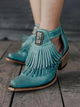 Fringe Exposed Snip-Toe Zip Ankle Cowgirl Boots