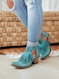 Fringe Exposed Snip-Toe Zip Ankle Cowgirl Boots