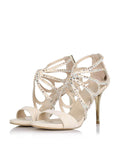 Nude Faux Suede Rhinestone Butterfly Cut-Out Cage Round Stiletto Heeled Sandals With Back Zip
