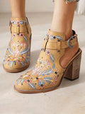 Metal Studs Fine Embroidery Round-toe Buckle Ankle Cowgirl Boots With Ankle Strap