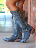 Embroidered Band With Metal Rings Pointed-toe Zip Mid-Calf Western Cowgirl Boots