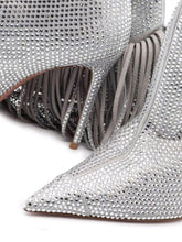 Silver Rhinestone Fringe Pointed-toe Slip-on Mid-Calf Cowgirl Boots With Chunky High Heel