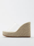 Clear Single Band Backless Slip-On Wedges Espadrille Platform Round Toe Sandals