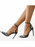 Patent Clear Cut-Out Pointy Stiletto Pumps With Buckle Ankle Strap