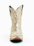 Metallic Gold Stud Rhinestone Pearl Ankle Boots Slip-On Snip Toe Cowgirl Heeled Booties