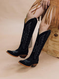 Black Faux Suede Eagle Wing Embroidered Snip Western Wide Calf Mid Calf Boots