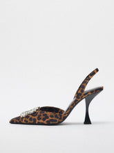 Fashion Rhinestone Embellished Leopard Slingback Flared-Heeled Pointed-Toe Pumps