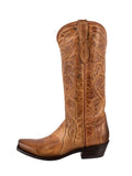 Tawny Distress Filigree Stitch Snip Wide Mid Calf Cowgirl Boots Vintage Tall Boots