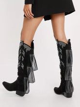 Studded Rhinestone Fringe Knee High Cowgirl Boots Tall Slanted Heel Western Boots