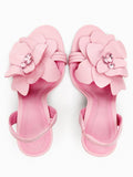 Vegan Leather Flower And Rhinestone Open-toe Pull on Stiletto High Heel Sandals With Slingback
