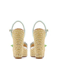 Vegan Leather Floral Single Band Open-toe Espadrille Wedge Sandals With Buckle Ankle Strap