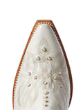 White Cowgirl Boots Pearl Embroidered Snip Toe Slanted Heel Western Boots