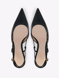 Black Slingback Metal Ribbon Buckle Pumps For Women