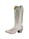 Studs Glitter Applique Snip-toe Slip-on Mid-Calf Western Cowboy Boots