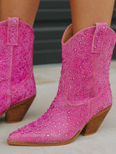 Hot Pink Rhinestone Pointy Chunky Heeled Western Cowgirl Ankle Boots