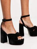 Knotted Square Toe Block Heeled Sandals With Buckle Ankle Strap Platform