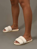Rhinestone Decor Fuzzy Flat Slippers
