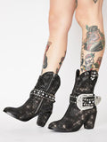 Rhinestone Studs Buckled Ankle Strap Pointy Zip Ankle Western Boots