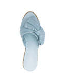 Light Blue Denim Open-toe Espadrille Wedge Sandals With Bows