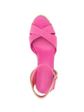 Rose Red Open-toe Coss Bands Espadrille Wedge Sandals With Ankle Strap