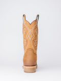 Tawny Stud Embroidered Square Wide Calf Tall Cowgirl Boots For Wide Fit