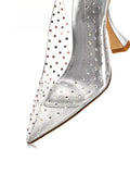 Clear Crystal Slingback Pumps Metallic Silver Insole Pointed-Toe Flared Heel PVC Pumps