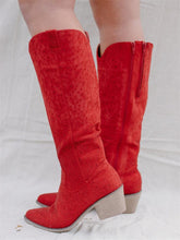 Red Rhinestone Pointy Zip Mid-Calf Cowgirl Boots