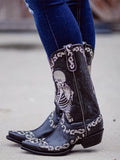 The Bone Skeleton Embroidered Snip Toe Wide Mid-Calf Western Boots