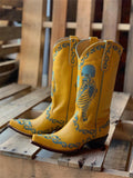 The Bone Skeleton Embroidered Snip Toe Wide Mid-Calf Western Boots